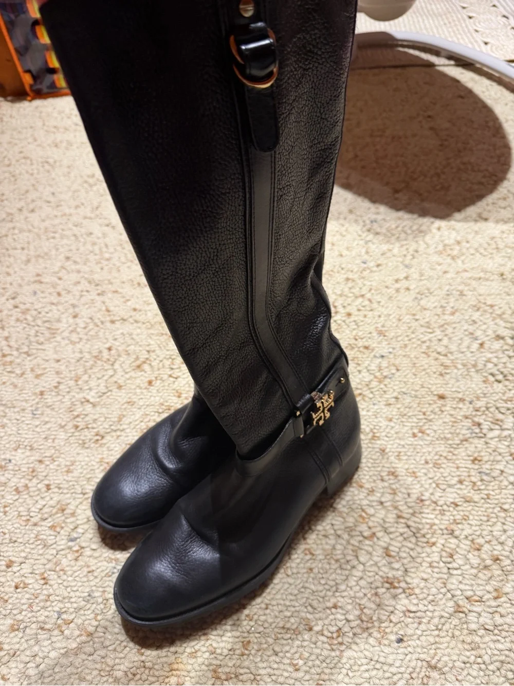 Tory Burch Classic Black Leather Knee-High Women's Riding Boots 11